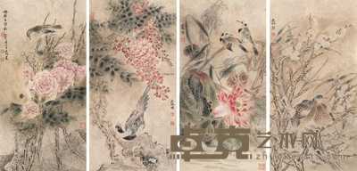 姜建林 花鸟 四屏 65×33cm×4